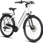 SAXXX E Bike Damen 28 Zoll Tiefeinsteiger mit 36V 13Ah Akku, Elektro Fahrrad Erwachsene mit Scheibenbremse, 7 Gang Kettenschaltung Pedelec mit Federgabel, Gepäckträger für Damen/Frauen Herren/Männer