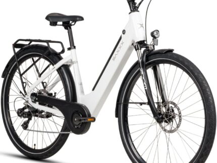 SAXXX E Bike Damen 28 Zoll Tiefeinsteiger mit 36V 13Ah Akku, Elektro Fahrrad Erwachsene mit Scheibenbremse, 7 Gang Kettenschaltung Pedelec mit Federgabel, Gepäckträger für Damen/Frauen Herren/Männer