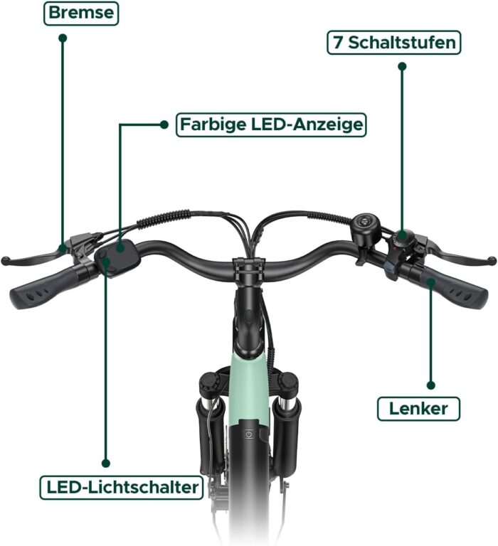 HillMiles MileCity1 26" E-Bike für Erwachsene, 7 Gang Elektrofahrrad mit Austauschbarem 36V 13Ah Akku, 25 km/h und 80–100km Reichweite E-Bike für Städtische Pendler, IP65 Wasserdicht