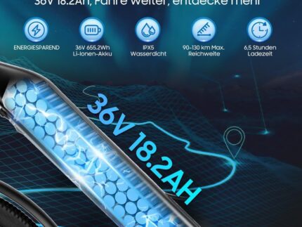 26T1 Elektrofahrrad 26 Zoll E-Bike, 36V 18.2Ah Akku herausnehmbar, 250W Motor, LCD-Display, 7-Gang, Reichweite 90-130 km, 25 km/h, IPX5 wasserdicht für Erwachsene