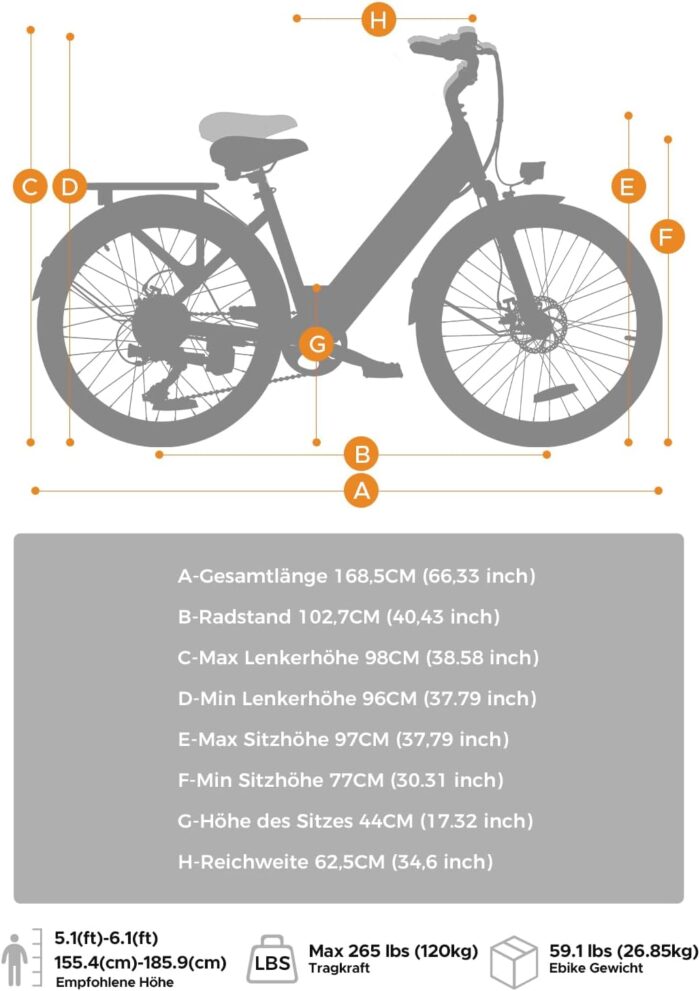 HillMiles MileCity1 26" E-Bike für Erwachsene, 7 Gang Elektrofahrrad mit Austauschbarem 36V 13Ah Akku, 25 km/h und 80–100km Reichweite E-Bike für Städtische Pendler, IP65 Wasserdicht