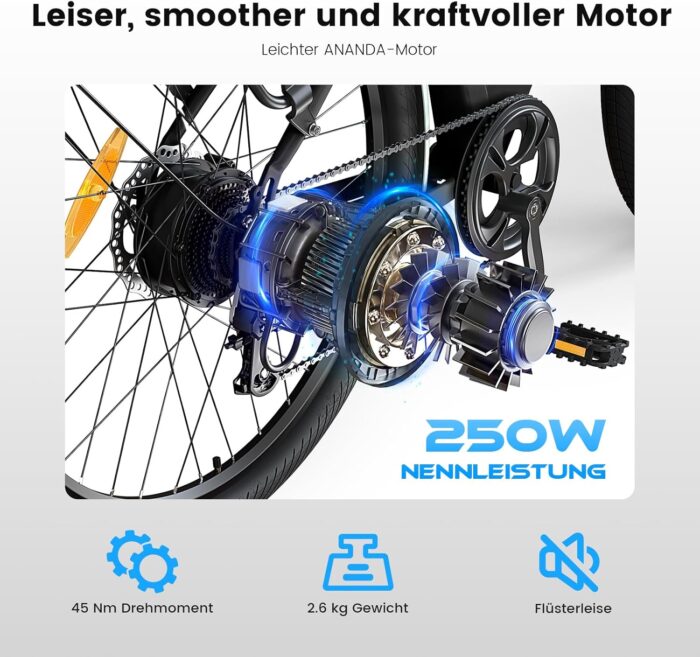 Elektrofahrrad 27,5 Zoll, Motor 250 W, Akku 36 V 15,6 Ah abnehmbar, Reichweite bis zu 100 km, 7 Gänge, LCD-Display, Unterstützung 25 km/h, maximale Belastung 120 kg, Unisex E-Bike Modell