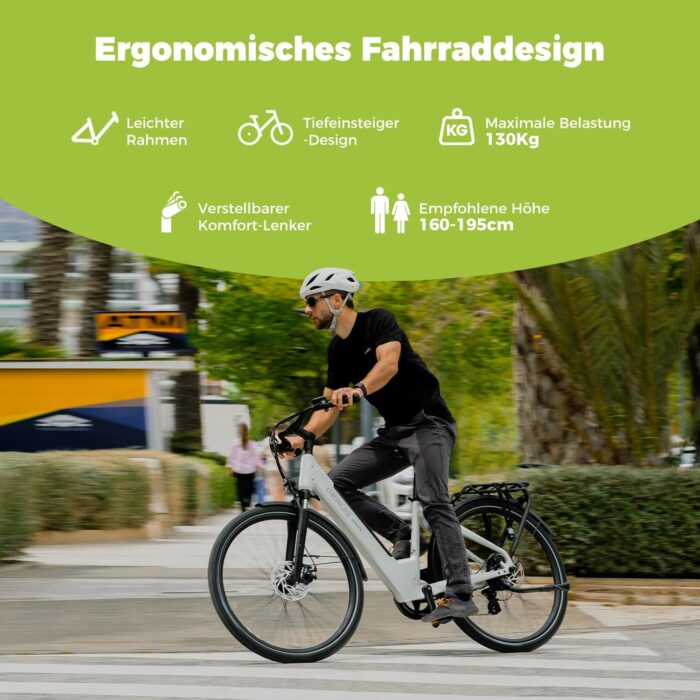 DERUIZ Quartz E-Bike Damen 28 Zoll Tiefeinsteiger, 8-Gang, 48V 13.4Ah Akku, bis zu 161 km, 55Nm Drehmoment, Hydraulische Scheibenbremsen, App, City & Trekking Elektrofahrrad für Damen & Herren