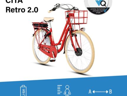 FISCHER E-Bike City CITA RETRO 2.0, Elektrofahrrad für Damen und Herren, RH 48 cm, Frontmotor 32 Nm, 36 V Akku