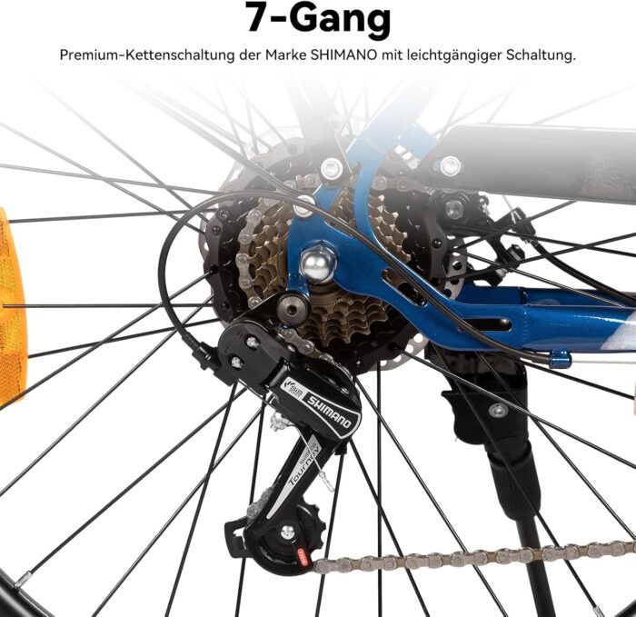Hiland 26 Zoll 250W Elektrofahrrad, 7 Gang Elektrofahrrad für Männer Frauen mit Hartstahl Rahmen, Elektro Citybike mit 36V 7.8Ah/10.4Ah Akku, City Pendlerfahrrad für Erwachsene