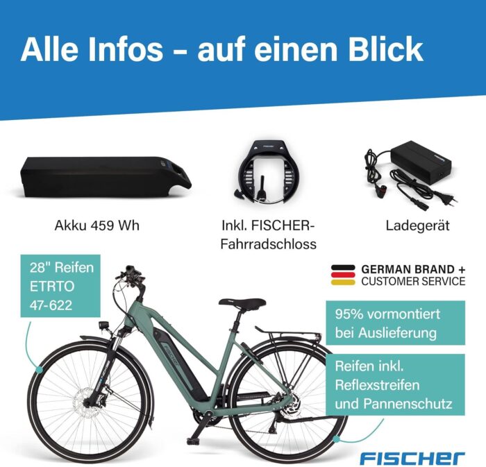 Fischer E-Bike Trekking VIATOR 2.1 Active, Elektrofahrrad für Damen und Herren, RH 45, 459Wh, Heckmotor 50Nm, 48V