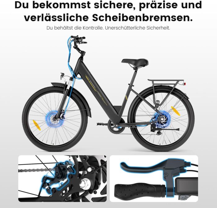 Elektrofahrrad 27,5 Zoll, Motor 250 W, Akku 36 V 15,6 Ah abnehmbar, Reichweite bis zu 100 km, 7 Gänge, LCD-Display, Unterstützung 25 km/h, maximale Belastung 120 kg, Unisex E-Bike Modell