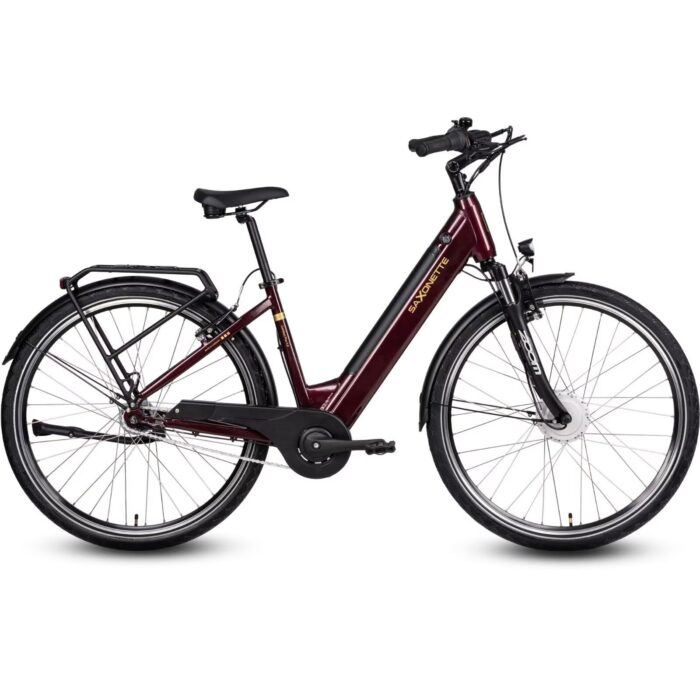 SAXONETTE E Bike mit Rücktrittbremse und nabenschaltung, Ebike Damen 28 Zoll mit 36V 13Ah BMS Akku, 7 Gang Elektro Fahrrad Erwachsene mit Federgabel, Pedelec mit Gepäckträger für Damen und Herren