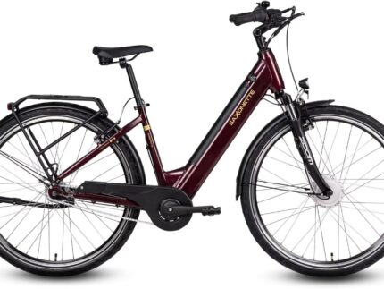 SAXONETTE E Bike mit Rücktrittbremse und nabenschaltung, Ebike Damen 28 Zoll mit 36V 13Ah BMS Akku, 7 Gang Elektro Fahrrad Erwachsene mit Federgabel, Pedelec mit Gepäckträger für Damen und Herren