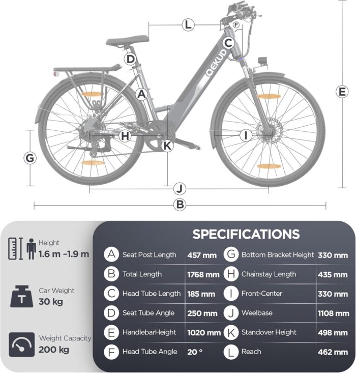 26M208 Elektrofahrrad Damen Herren,26Zoll Elektrofahrrad Trekkingrad e-City Fahrrad mit 36V 12,5Ah Li-Ion Akku, Reichweite bis zu 100KM im Hybridmodus, 250W Motor, EU-konform, mit App