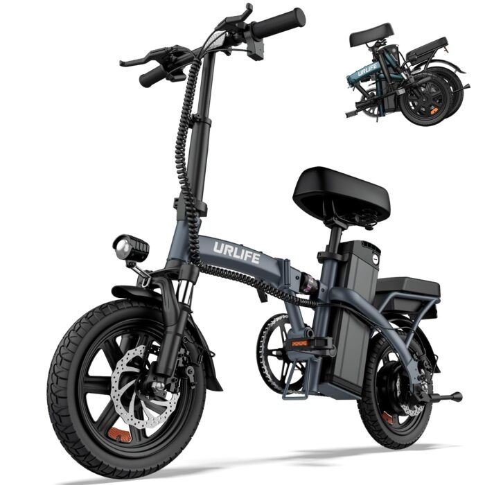 URLIFE E-Bike Klapprad 14", 48V 7.5Ah Austauschbarem Akku für Lange Reichweite bis 60KM, Elektrofahrrad 250W Motor, 3 Fahrmodi, Sitzhöhe Verstellbar, Falt-Pedelec ebike für Herren Damen