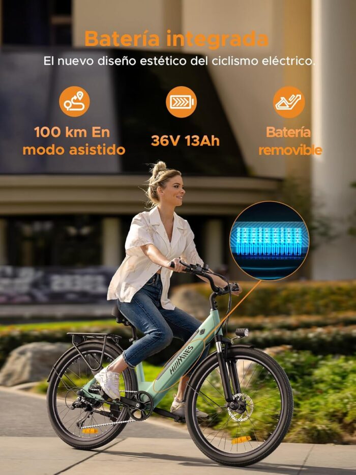 HillMiles MileCity1 26" E-Bike für Erwachsene, 7 Gang Elektrofahrrad mit Austauschbarem 36V 13Ah Akku, 25 km/h und 80–100km Reichweite E-Bike für Städtische Pendler, IP65 Wasserdicht