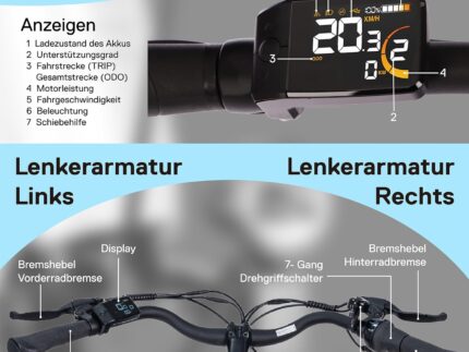 SAXONETTE E Bike mit Rücktrittbremse und nabenschaltung, Ebike Damen 28 Zoll mit 36V 13Ah BMS Akku, 7 Gang Elektro Fahrrad Erwachsene mit Federgabel, Pedelec mit Gepäckträger für Damen und Herren