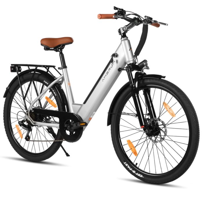 Hiland 26 Zoll 250W Elektrofahrrad, 7 Gang Elektrofahrrad für Männer Frauen mit Hartstahl Rahmen, Elektro Citybike mit 36V 7.8Ah/10.4Ah Akku, City Pendlerfahrrad für Erwachsene