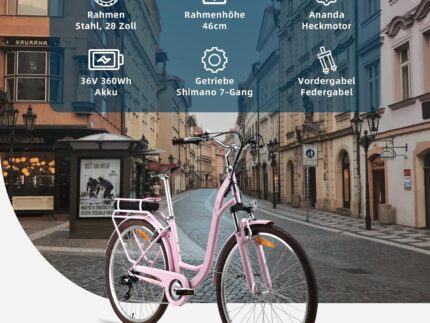 VecoCraft HEBE elektrofahrräder City E-Bike | ebike Damen 28 Zoll | 7-Gang-Shimano-Schaltung | Ananda Hinterer Motor 250W | EU-konformes für e Bike Herren und Damen