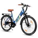 Hiland 26 Zoll 250W Elektrofahrrad, 7 Gang Elektrofahrrad für Männer Frauen mit Hartstahl Rahmen, Elektro Citybike mit 36V 7.8Ah/10.4Ah Akku, City Pendlerfahrrad für Erwachsene