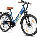 Hiland 26 Zoll 250W Elektrofahrrad, 7 Gang Elektrofahrrad für Männer Frauen mit Hartstahl Rahmen, Elektro Citybike mit 36V 7.8Ah/10.4Ah Akku, City Pendlerfahrrad für Erwachsene