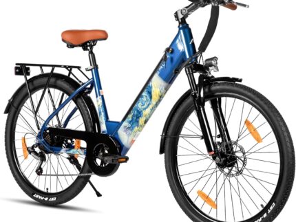 Hiland 26 Zoll 250W Elektrofahrrad, 7 Gang Elektrofahrrad für Männer Frauen mit Hartstahl Rahmen, Elektro Citybike mit 36V 7.8Ah/10.4Ah Akku, City Pendlerfahrrad für Erwachsene