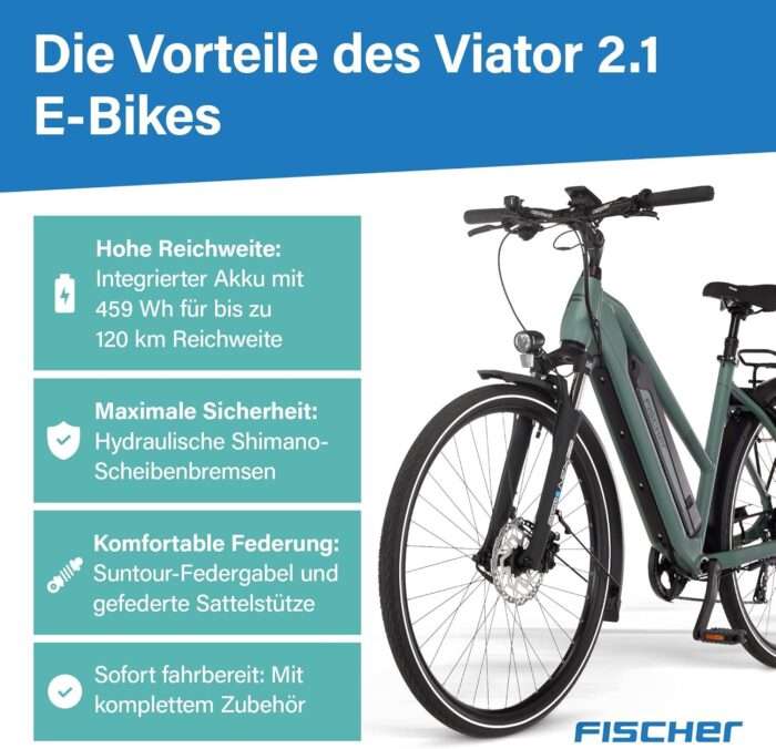 Fischer E-Bike Trekking VIATOR 2.1 Active, Elektrofahrrad für Damen und Herren, RH 45, 459Wh, Heckmotor 50Nm, 48V