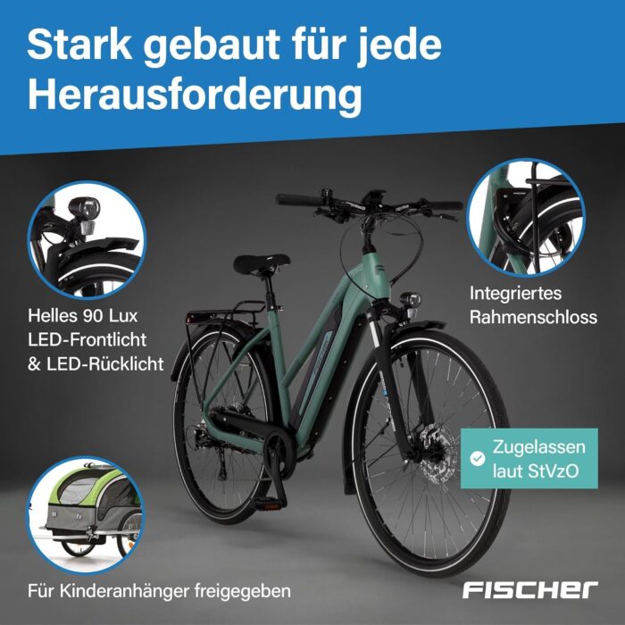 Fischer E-Bike Trekking VIATOR 2.1 Active, Elektrofahrrad für Damen und Herren, RH 45, 459Wh, Heckmotor 50Nm, 48V