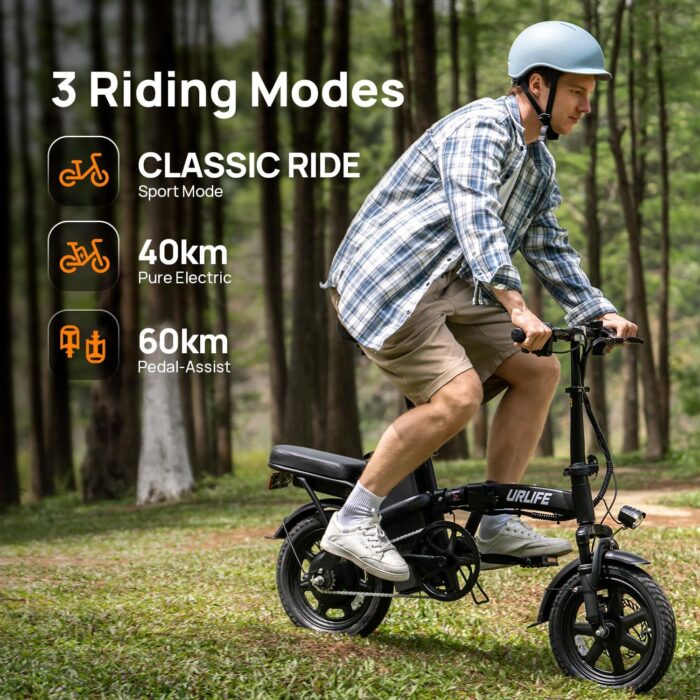 URLIFE E-Bike Klapprad 14", 48V 7.5Ah Austauschbarem Akku für Lange Reichweite bis 60KM, Elektrofahrrad 250W Motor, 3 Fahrmodi, Sitzhöhe Verstellbar, Falt-Pedelec ebike für Herren Damen