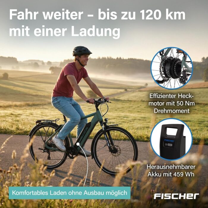 Fischer E-Bike Trekking VIATOR 2.1 Active, Elektrofahrrad für Damen und Herren, RH 45, 459Wh, Heckmotor 50Nm, 48V
