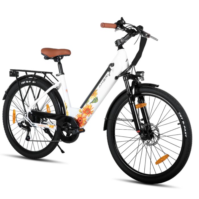 Hiland 26 Zoll 250W Elektrofahrrad, 7 Gang Elektrofahrrad für Männer Frauen mit Hartstahl Rahmen, Elektro Citybike mit 36V 7.8Ah/10.4Ah Akku, City Pendlerfahrrad für Erwachsene
