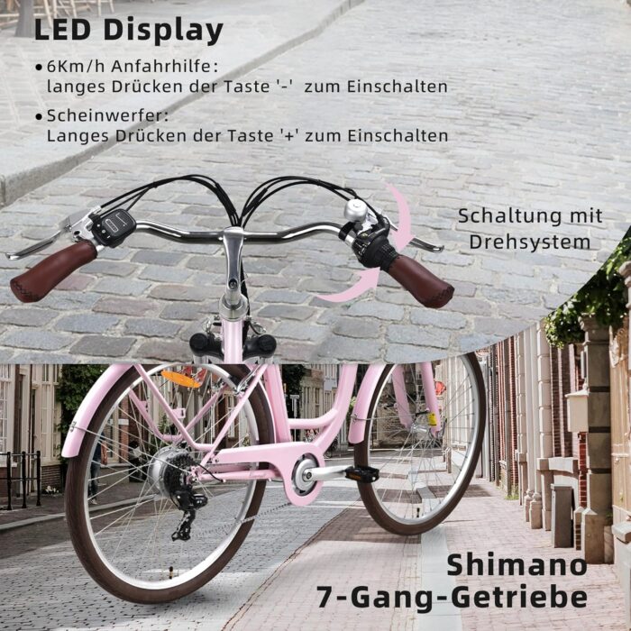 VecoCraft HEBE elektrofahrräder City E-Bike | ebike Damen 28 Zoll | 7-Gang-Shimano-Schaltung | Ananda Hinterer Motor 250W | EU-konformes für e Bike Herren und Damen